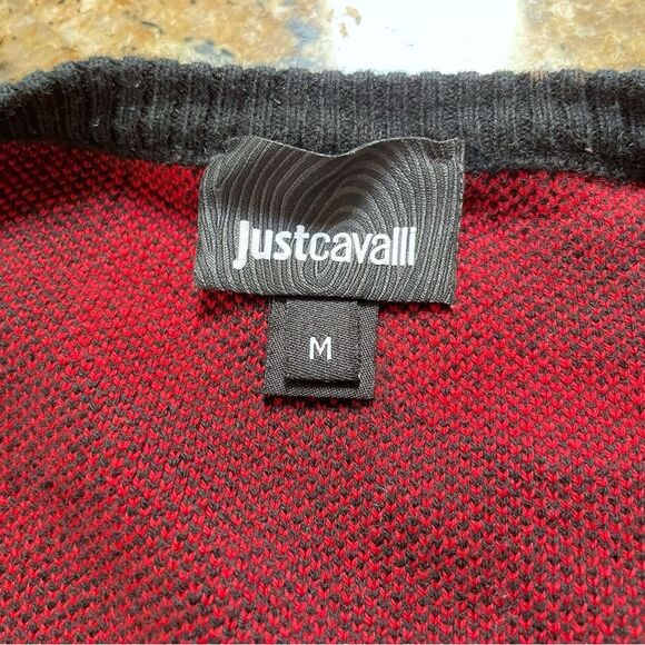 Just Cavalli Jacquard-Knit Cotton Mini Sweater Dress Red Black, Women Medium - Picture 5 of 8